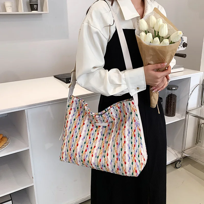 Ladies Tote Shoulder Bag Canvas Shopping Bag Cross-body Shoulder Bag Colors Embroider Lines Student Textbook Bag Messenger Bag 
Ladies Tote Shoulder Bag Canvas Shopping Bag Cross-body Shoulder Bag Colors Embroider Lines Student Textbook Bag Messenger Bag