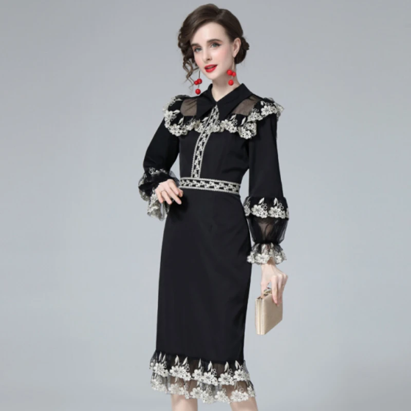 Spring Summer Office Lady Women Embroidery High Waisted Slim Black Dress , Woman Clothes Lantern Sleeve Trumpt Dresses
Spring Summer Office Lady Women Embroidery High Waisted Slim Black Dress , Woman Clothes Lantern Sleeve Trumpt Dresses