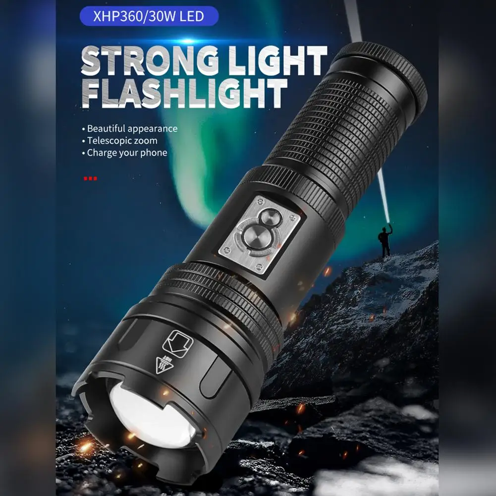 30w Led Flashlight Xhp360 4 Level Multi-functional Strong Light Long-range Camping Light Torch
30w Led Flashlight Xhp360 4 Level Multi-functional Strong Light Long-range Camping Light Torch
