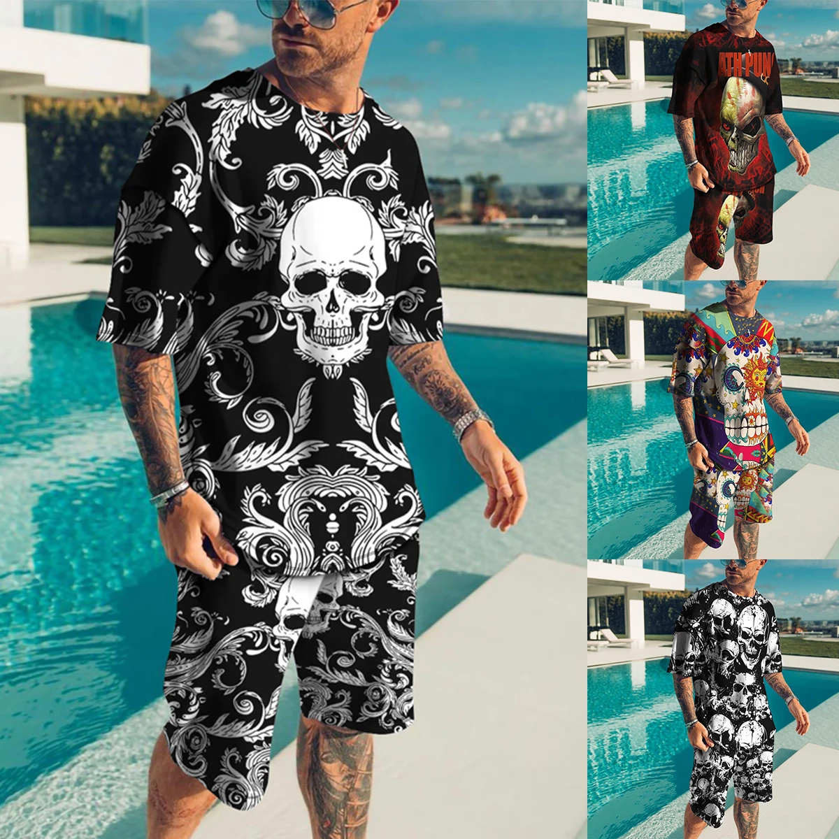 2022 Summer Men's Skull 3D Printing Sportswear Tracksuit Fashion casual Short-Sleeved T-shirt 2 Piece Set Oversized Tshirts Set
2022 Summer Men's Skull 3D Printing Sportswear Tracksuit Fashion casual Short-Sleeved T-shirt 2 Piece Set Oversized Tshirts Set