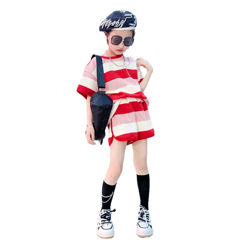 Children Stripe Short Sleeve Tops + Shorts 2pcs Sets Summer New Back Hollow Out T-Shirt Suits Teenage Clothes 6-16Y
Children Stripe Short Sleeve Tops + Shorts 2pcs Sets Summer New Back Hollow Out T-Shirt Suits Teenage Clothes 6-16Y