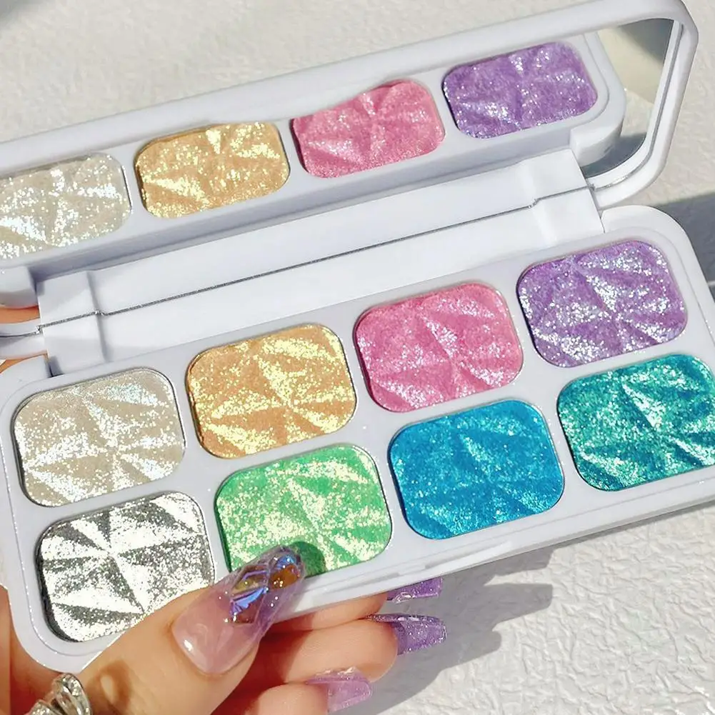 

Glistening Highlighter Palette Mermaid Intensely Pigmented Duochrome Eyeshadow Powder Silky Shimmer Glow Face Make Up Palette