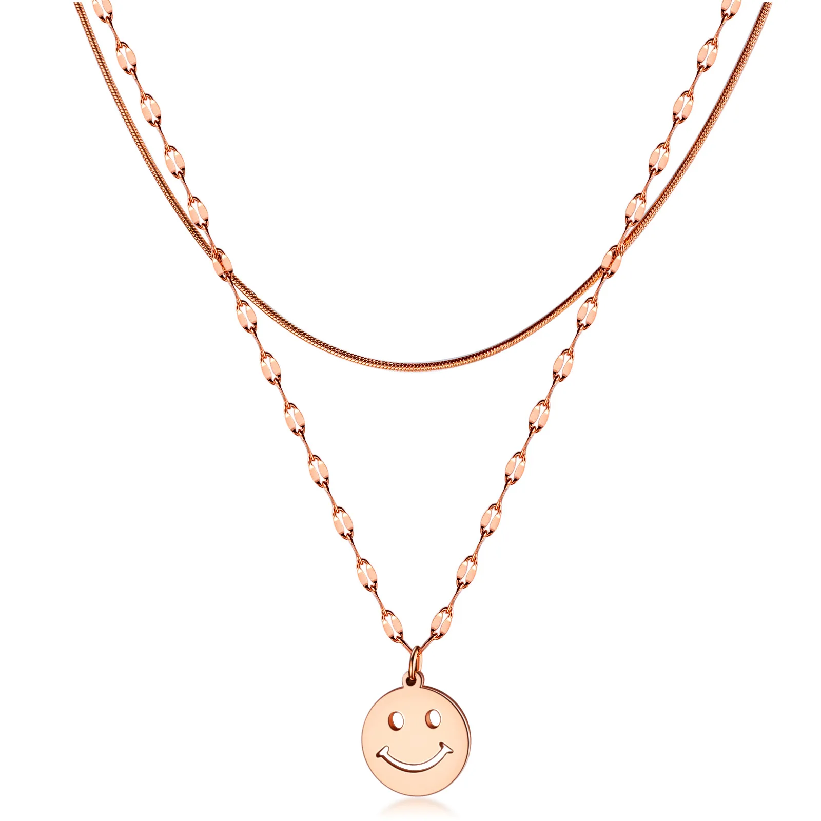 Cute Smiley Face Pendant Fashion Simple Titanium Steel Rose Gold Double Clavicle Chain Necklace
Cute Smiley Face Pendant Fashion Simple Titanium Steel Rose Gold Double Clavicle Chain Necklace