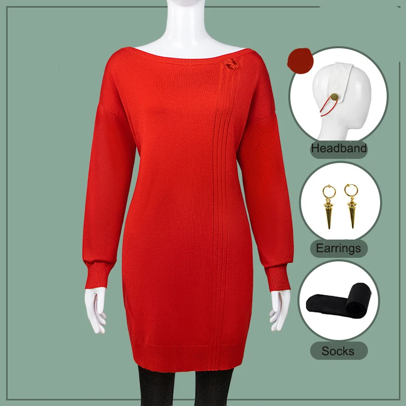 Anime Spy X Family Yor Forger Cosplay Sweater Dress Red Skirt Women Girl Headband Earrings Party Costume Casual Uniforms
Anime Spy X Family Yor Forger Cosplay Sweater Dress Red Skirt Women Girl Headband Earrings Party Costume Casual Uniforms