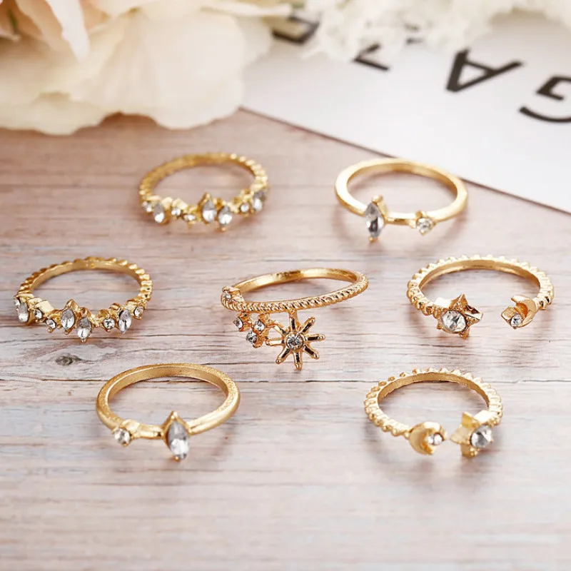 Classic 7pcs/set Rhinestone Moon Rings for Women Simple Star Finger Ring Girls Jewelry
Classic 7pcs/set Rhinestone Moon Rings for Women Simple Star Finger Ring Girls Jewelry