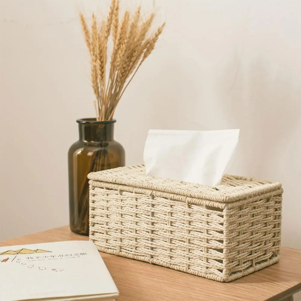

Rattan Tissue Box Vintage Napkin Holder Case Clutter Container Cover Desk Storage Living Room Decoration U6T5