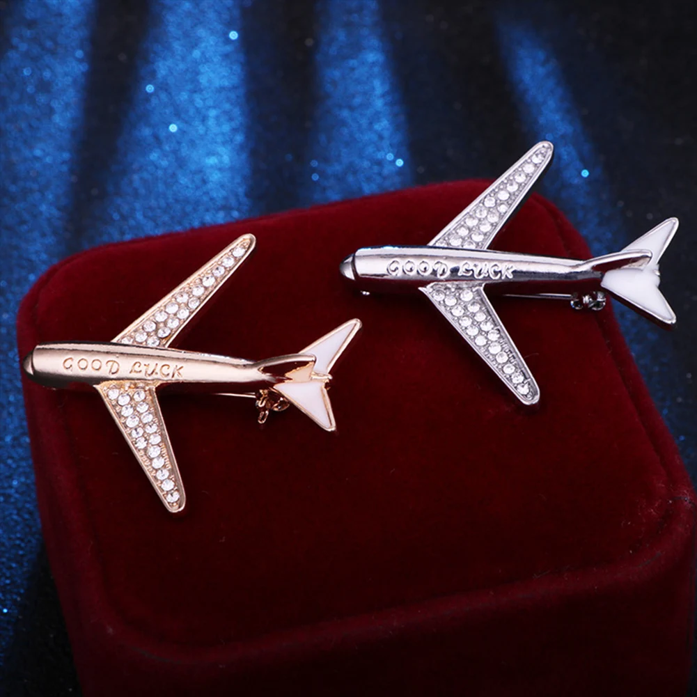 

Korean High-grade Crystal Airplane Brooch Pin Rhinestone Aircraft Lapel Pins and Brooches Men's Suit Collar Needle Accessories