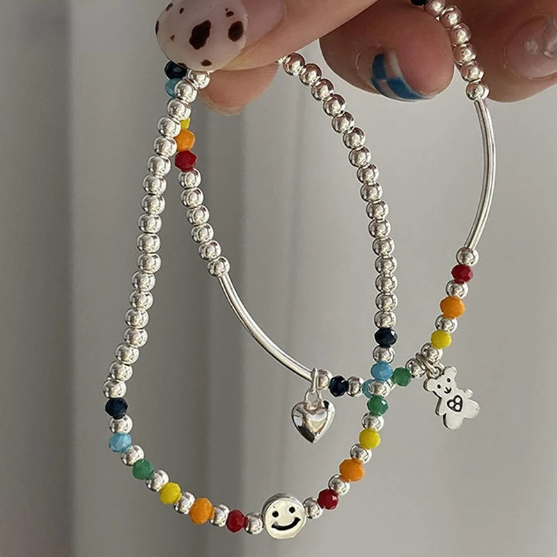 925 Sterling Silver Bracelets for Women Fashion Couples Handmade Colorful Beads Simple Smiley Face Bracelet Party Jewelry Gifts
925 Sterling Silver Bracelets for Women Fashion Couples Handmade Colorful Beads Simple Smiley Face Bracelet Party Jewelry Gifts