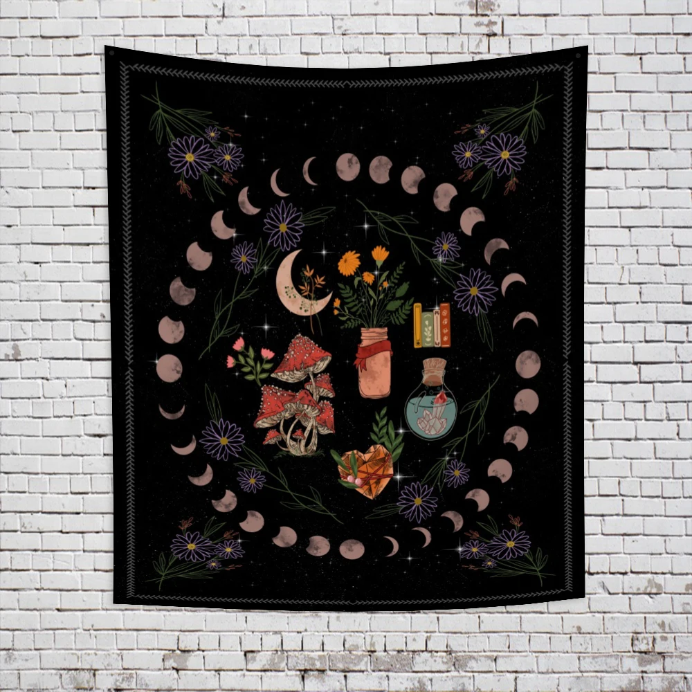 

Moon Phase Tapestry Wall Hanging Mushroom Flower Celestial Flowers Starry Sky Bohemian Psychedelic Witchcraft Hippie Home Decor