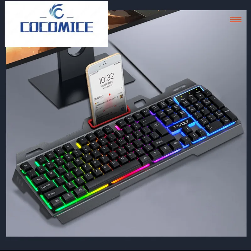 T16 104keys wired Game Keyboard USB Glow Keyboard Iron Plate Steel Plate Mechanical Touch Keyboard
T16 104keys wired Game Keyboard USB Glow Keyboard Iron Plate Steel Plate Mechanical Touch Keyboard