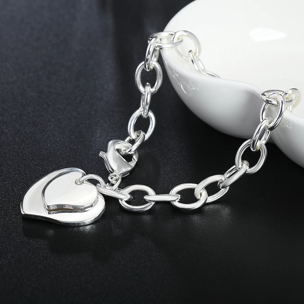 Street fashion 925 sterling silver double Heart card pendant Bracelets for woman Wedding party gifts noble jewelry
Street fashion 925 sterling silver double Heart card pendant Bracelets for woman Wedding party gifts noble jewelry