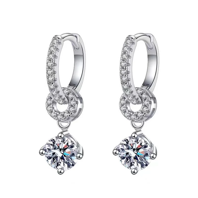 

925 Silver 1CT Moissanite Hoop Huggie Earrings D Color VVS1 Moissanite Diamond Tassel Earrings Women Platinum Plated Pass Tester