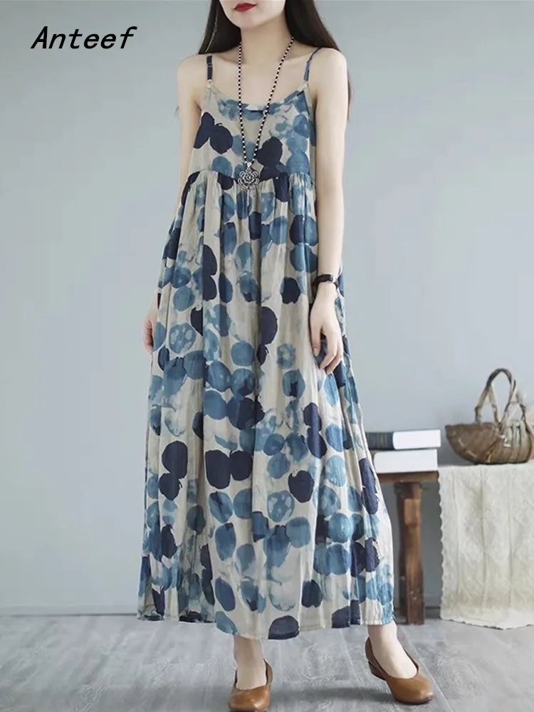 Anteef sleeveless strap vintage Polka Dot floral dresses for women casual loose long summer beach dress elegant clothing 2022 
Anteef sleeveless strap vintage Polka Dot floral dresses for women casual loose long summer beach dress elegant clothing 2022