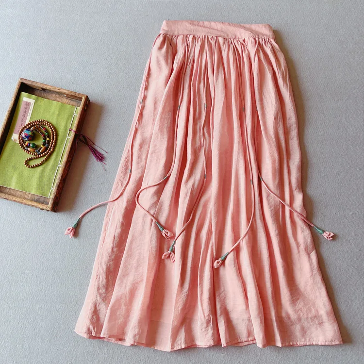 Vintage Literature and Art Pure Color Silk Hemp Bud Floating Rope Pleated Women's Summer New Elastic Waist Elegant Large Skirt
Vintage Literature and Art Pure Color Silk Hemp Bud Floating Rope Pleated Women's Summer New Elastic Waist Elegant Large Skirt
