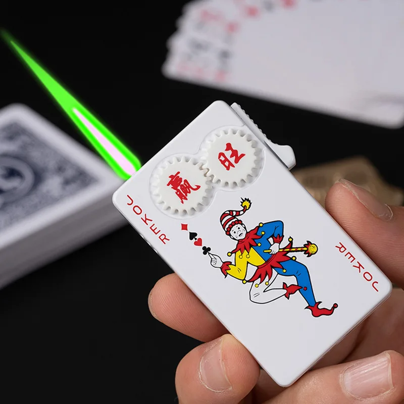 Novel Metal Poker Gear Lighter Torch Windproof Playing Cards Jet Lighter Inflated Butane Gas Cigarette Smoke Lighter Green Flame
Novel Metal Poker Gear Lighter Torch Windproof Playing Cards Jet Lighter Inflated Butane Gas Cigarette Smoke Lighter Green Flame