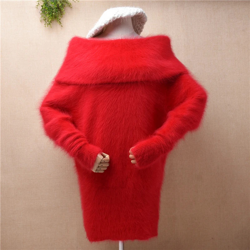 

Женская осенне-зимняя одежда, красный Пушистый Плюшевый норковый кашемировый вязаный большой водолазка, Свободный пуловер, джемпер, свитер...