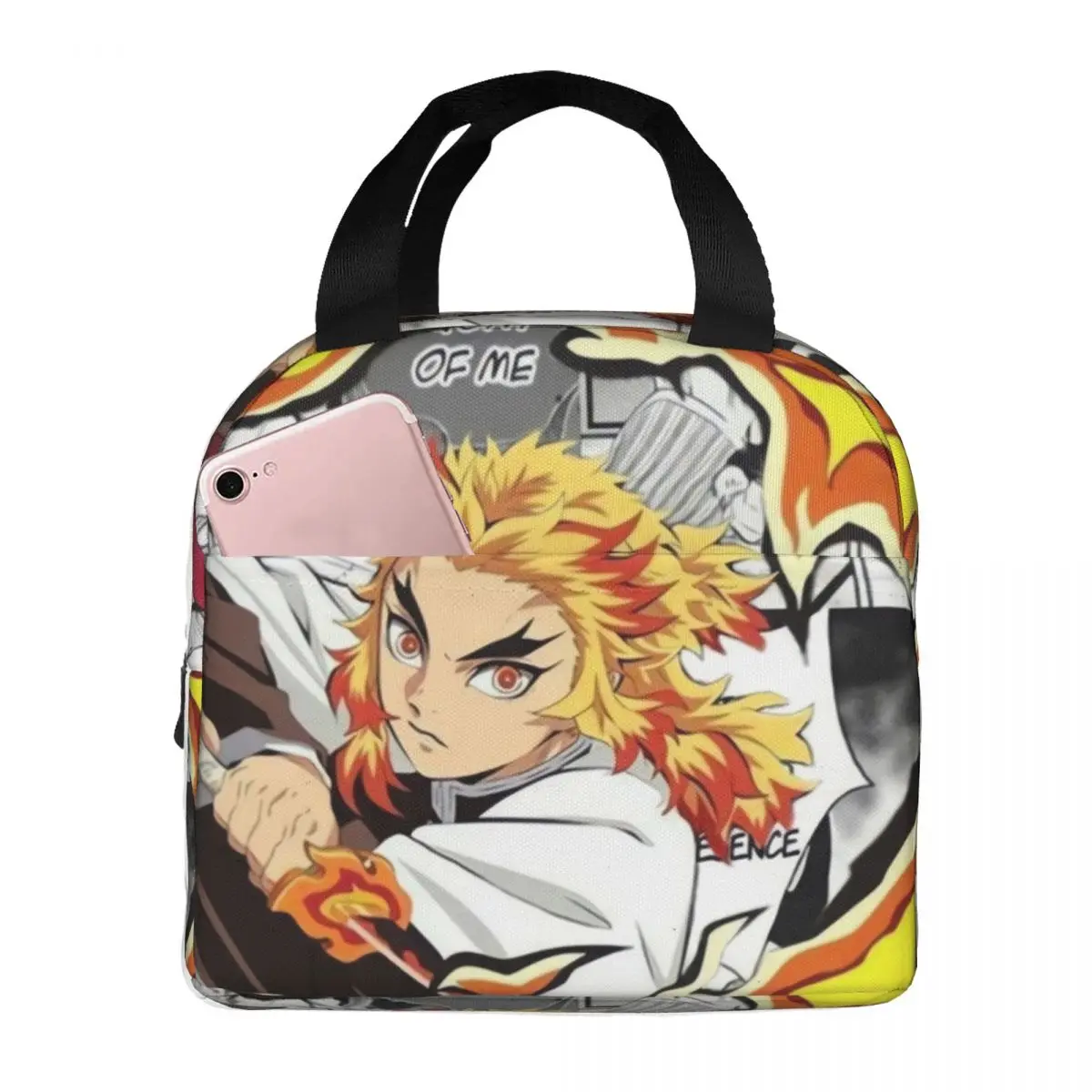 

Demon Slayer Japanese Lunch Bag For Adult Rengoku Kyojuro Lunch Box Leisure Travel Cooler Bag Portable Waterproof Tote Food Bags