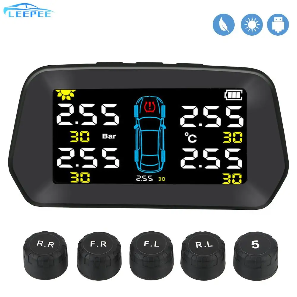 LEEPEE Car TPMS Alarm Sensor Solar Power Solar Tire Pressure Monitoring Digital LCD Display Auto Security Alarm Systems Kit
LEEPEE Car TPMS Alarm Sensor Solar Power Solar Tire Pressure Monitoring Digital LCD Display Auto Security Alarm Systems Kit