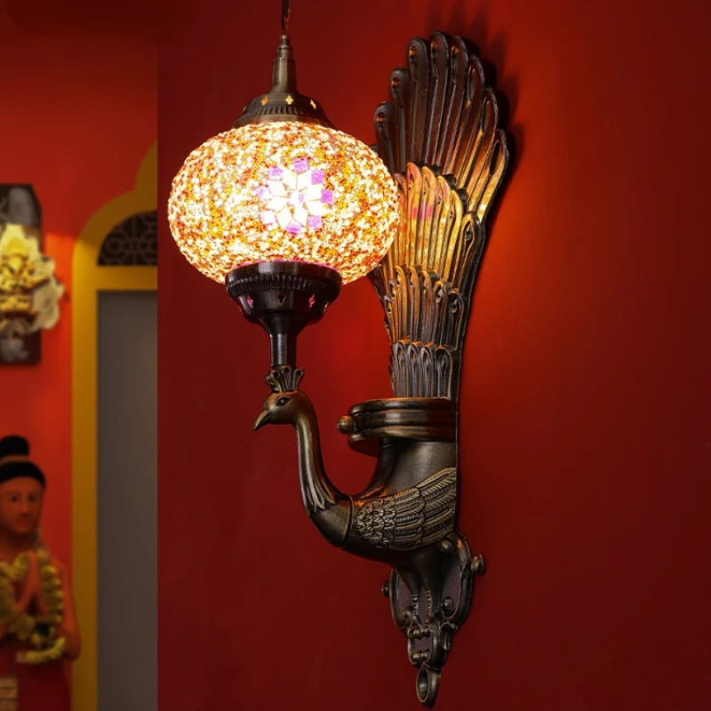 

Vintage Phoenix Peacock Wall Lamp LED Metallic Luster Retro Luxury Staircase Porch Living Room Aisle Bar Home Decor Sconce Light