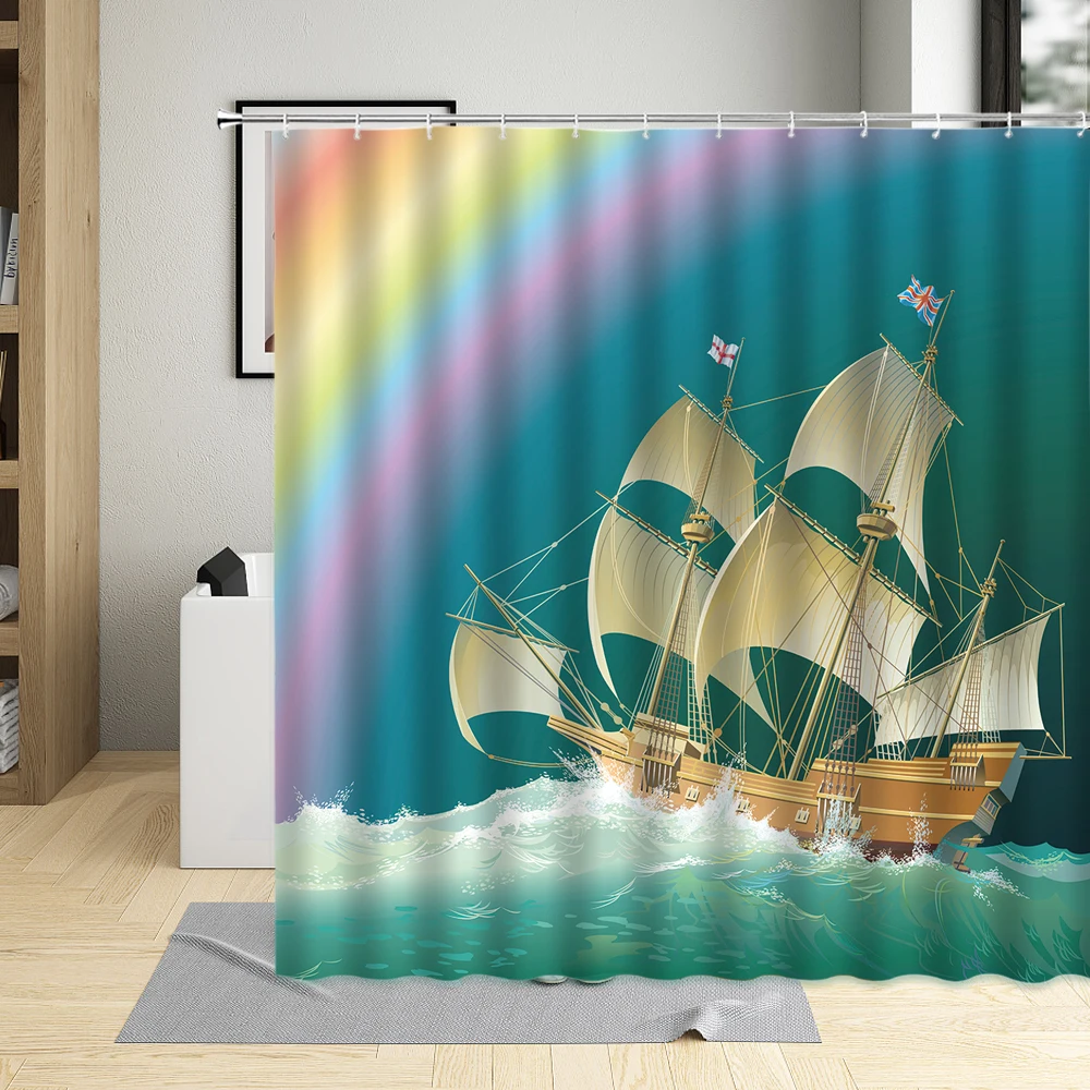 Gold Color Sailboat Whale Sunlight Rainbow Nautical Bathroom Curtains Polyester Fabric Waterproof Shower Curtain Bathtub Screens
Gold Color Sailboat Whale Sunlight Rainbow Nautical Bathroom Curtains Polyester Fabric Waterproof Shower Curtain Bathtub Screens
