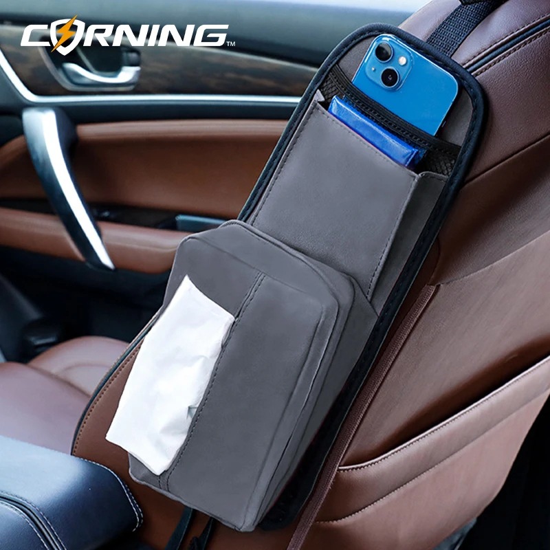 

Universal Car Seat Side Hanging Storage Bag Organizer Tissue Box with Mesh Pocket Flip Fur Interiors Auto Acessories 4 Colors