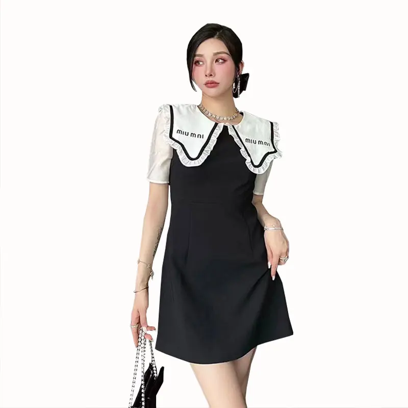 Women Elegant Dress Black Splicing Doll Collar Short Sleeve Dresses Female Summer 2022 French Sweet Little Waist Robe Vestidos
Women Elegant Dress Black Splicing Doll Collar Short Sleeve Dresses Female Summer 2022 French Sweet Little Waist Robe Vestidos