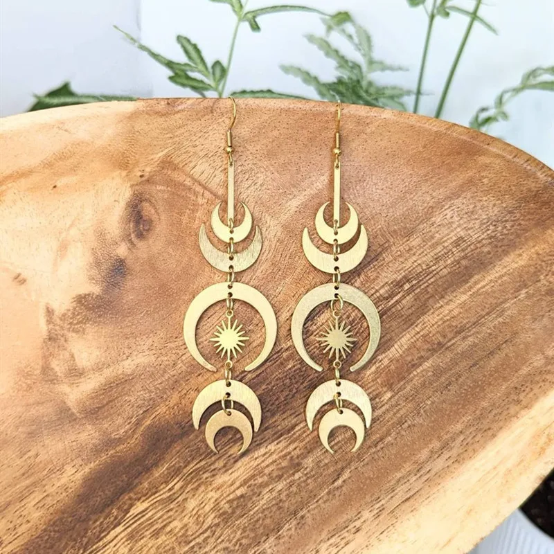 Moon Phase Celestial Earrings, Solar Eclipse Hanging Earrings, Gold-plated, Fashion Witch Jewelry, Bohemian Goddess Jewelry Gift
Moon Phase Celestial Earrings, Solar Eclipse Hanging Earrings, Gold-plated, Fashion Witch Jewelry, Bohemian Goddess Jewelry Gift