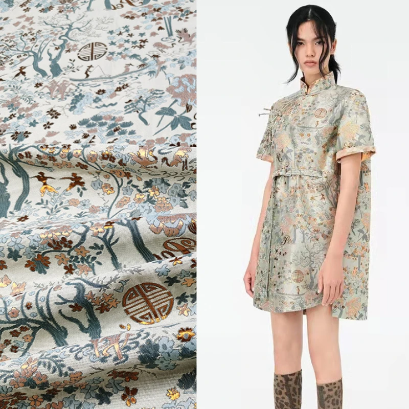 Jacquard Brocade Fabric Spring Autumn Clothing Golden Silk Cheongsam Windbreaker Yarn-dyed Fabrics Stiff Material by the Meter
Jacquard Brocade Fabric Spring Autumn Clothing Golden Silk Cheongsam Windbreaker Yarn-dyed Fabrics Stiff Material by the Meter