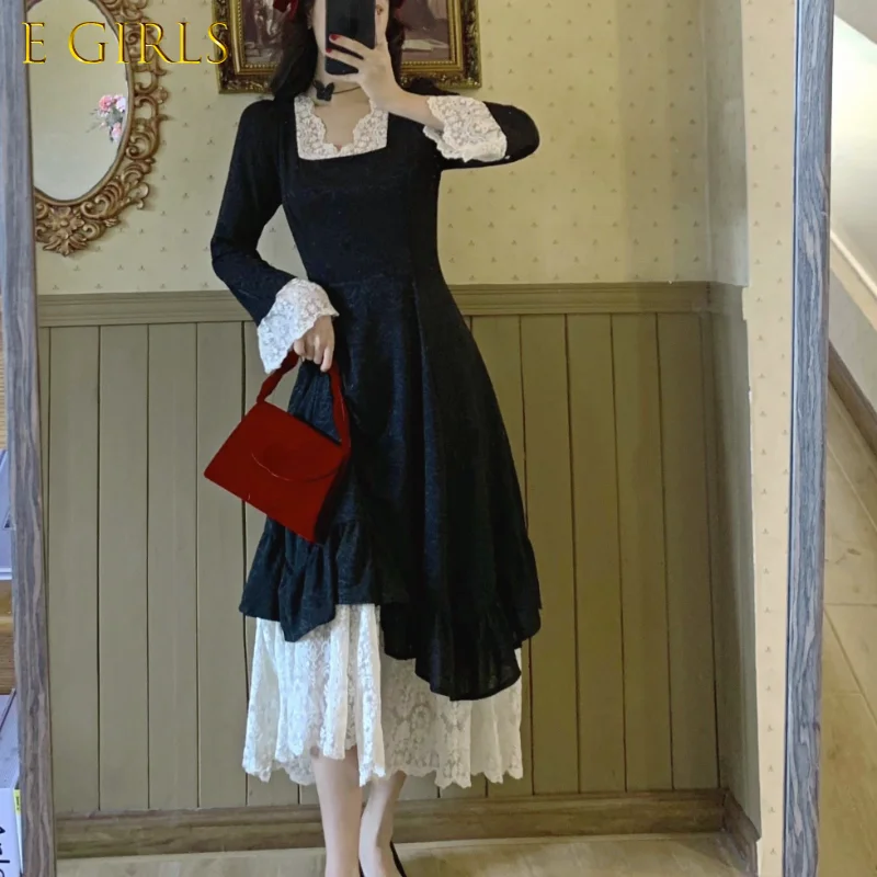 E GIRLS French Vintage Elegant Dress Women Party Long Sleeve Lace Y2k Midi Dress Winter Face Two Piece Dress Korean Fashion
E GIRLS French Vintage Elegant Dress Women Party Long Sleeve Lace Y2k Midi Dress Winter Face Two Piece Dress Korean Fashion