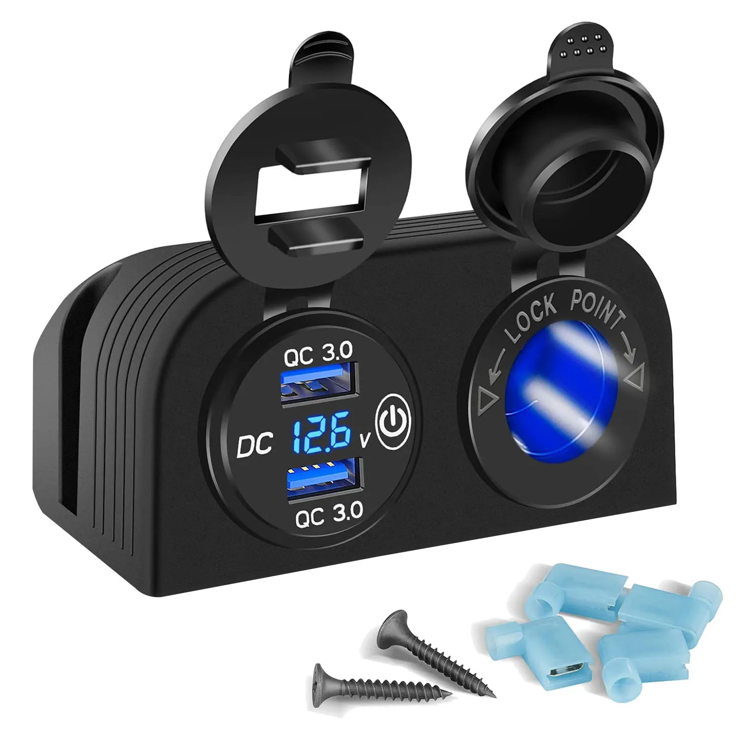 Tent Type Panel Two Hole, Quick Charge 3.0 Dual USB Car Charger+12V/24V Socket for Car Motorcycle Boat Marine ATV
Tent Type Panel Two Hole, Quick Charge 3.0 Dual USB Car Charger+12V/24V Socket for Car Motorcycle Boat Marine ATV