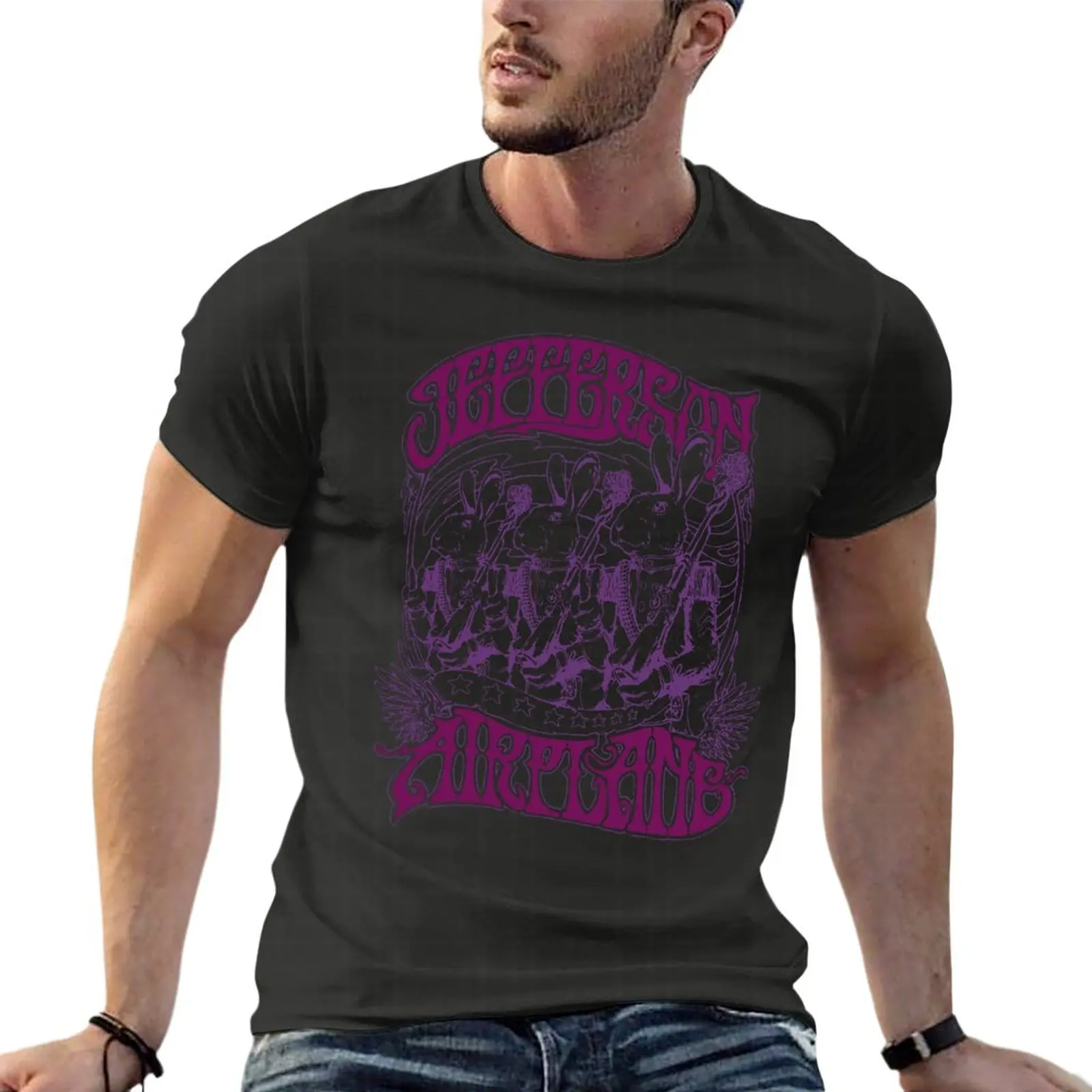 

Jefferson Airplane Three Rabbits Psychedelic Rock Oversized T-Shirts Personalized Men Clothing 100% Cotton Streetwear Top Tee