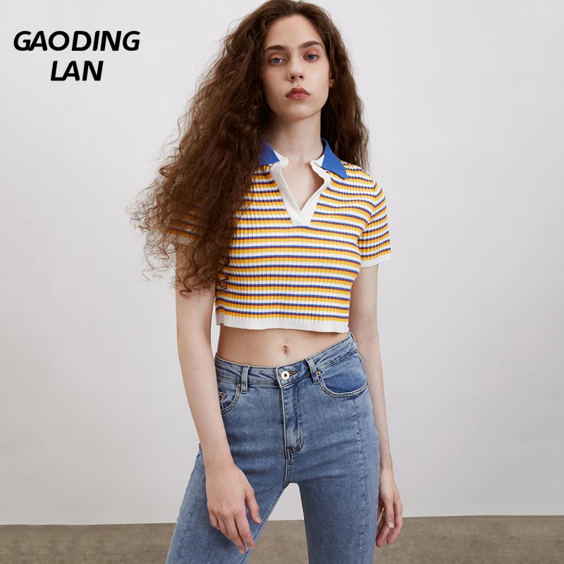 GAODINGLAN Summer Streetwear Women Short Sleeve V Neck Contrast Stripe T-shirts Y2k Tight Fit Sexy Short Tops Polo Knitted Tees
GAODINGLAN Summer Streetwear Women Short Sleeve V Neck Contrast Stripe T-shirts Y2k Tight Fit Sexy Short Tops Polo Knitted Tees