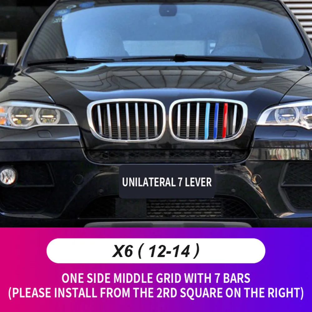 

3pcs For BMW X6 E71 2012-2014 Car Front Grille Inserts Trims Strips M Color Sports Buckle Grill Cover Clip Styling Accessories