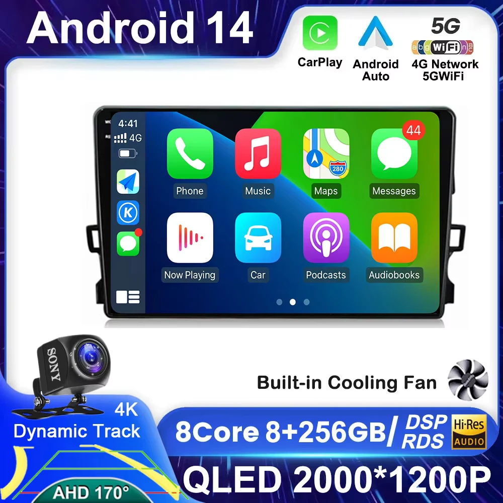 Android 14 Carplay для Toyota Auris 1 E150 2006-2012 Автомобильный радиоприемник Мультимедийный