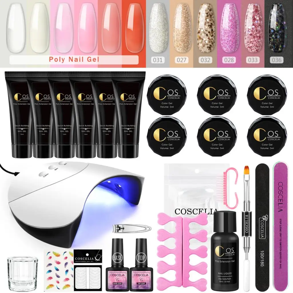 COSCELIA Extension Nail Gel Set With UV LED Lamp Top Base Coat Nail Extending 30ml Slip Solution Poly Nail Gel Art Design Kit
COSCELIA Extension Nail Gel Set With UV LED Lamp Top Base Coat Nail Extending 30ml Slip Solution Poly Nail Gel Art Design Kit