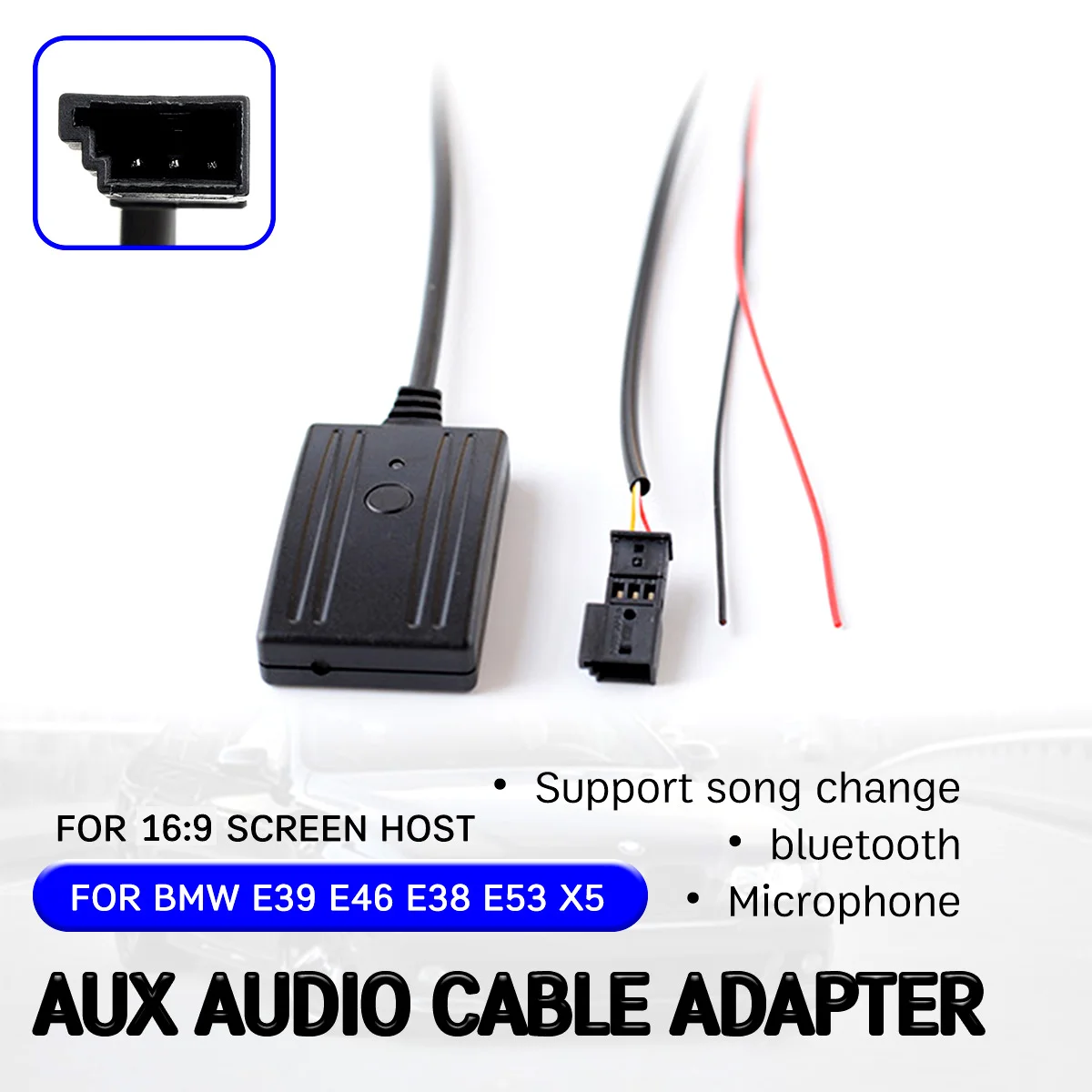 bluetooth Aux Receiver Cable Adapter with Mic Hands-free Hifi Aux Module for 16:9 Large Screen Head Unit for BMW E46 E39 E53 X5 
bluetooth Aux Receiver Cable Adapter with Mic Hands-free Hifi Aux Module for 16:9 Large Screen Head Unit for BMW E46 E39 E53 X5