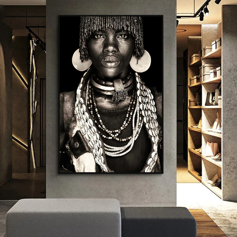 

African Wall Art Primitive Tribal Women Canvas Painting Modern Black Woman Pictures Print Decorative Paintings Mural Home Decor