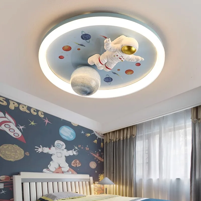 

New Cartoon Children's Room Light Boy Bedroom Study Ceiling Lamps Girl Planet Spaceman Astronaut Home Deco LED Lighting Fixtures