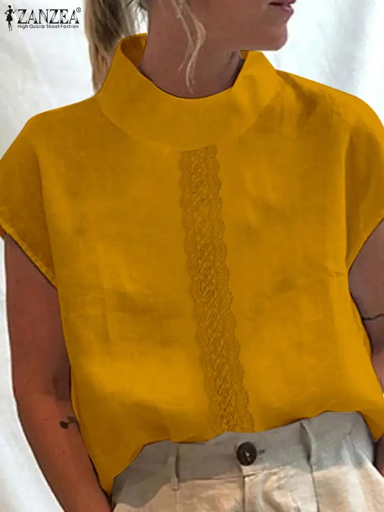 ZANZEA Vintage Solid Color Tunics 2023 New Lace Stitching Shirt Stand Collar Sleeveless Tops Summer Fashion Casual Women Blouse
ZANZEA Vintage Solid Color Tunics 2023 New Lace Stitching Shirt Stand Collar Sleeveless Tops Summer Fashion Casual Women Blouse