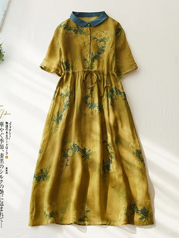 New Spring Autumn Womans Vintage Flower Printed Long Dress Casual Art Style Waist Drawstring Trundown Collar A-line Dresses
New Spring Autumn Womans Vintage Flower Printed Long Dress Casual Art Style Waist Drawstring Trundown Collar A-line Dresses