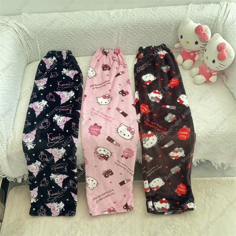 Sanrio Hello Kitty пижамные штаны с рисунком Куроми женские плюшевые коралловые