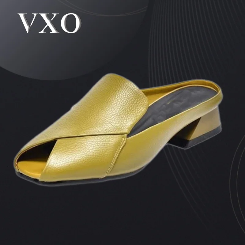 VXO 4cm Thick Heel Semi-Slippers Women Fashion Outer Wear Stylish Flip-Flops Leather Flops Party Slippers
VXO 4cm Thick Heel Semi-Slippers Women Fashion Outer Wear Stylish Flip-Flops Leather Flops Party Slippers