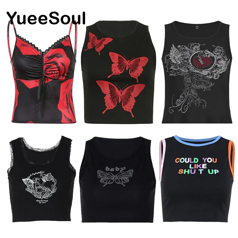 Black Crop Tops Print Sleeveless Casual Tank Tops 2022 New Y2K Aesthetic Fairy Grunge Gothic Sweet Cute 90s Egirl Camisole
Black Crop Tops Print Sleeveless Casual Tank Tops 2022 New Y2K Aesthetic Fairy Grunge Gothic Sweet Cute 90s Egirl Camisole