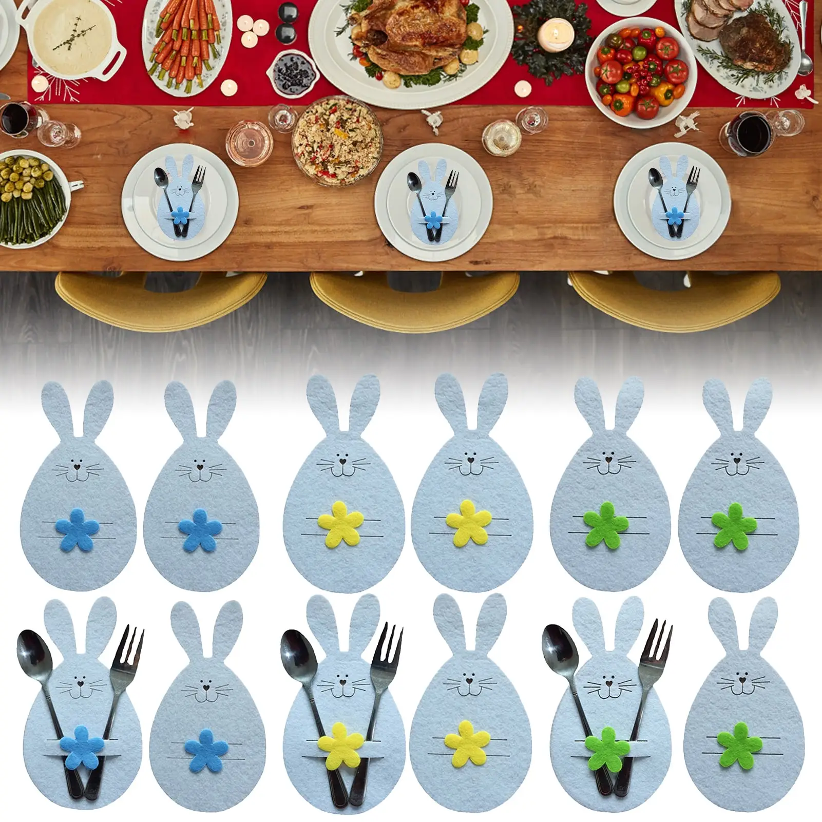 4Pcs Cute Easter Bunny Egg Shaped Knife And Fork Cover Felt Cutlery Pad Tableware Holder Easter Dinner Table Decoration
4Pcs Cute Easter Bunny Egg Shaped Knife And Fork Cover Felt Cutlery Pad Tableware Holder Easter Dinner Table Decoration