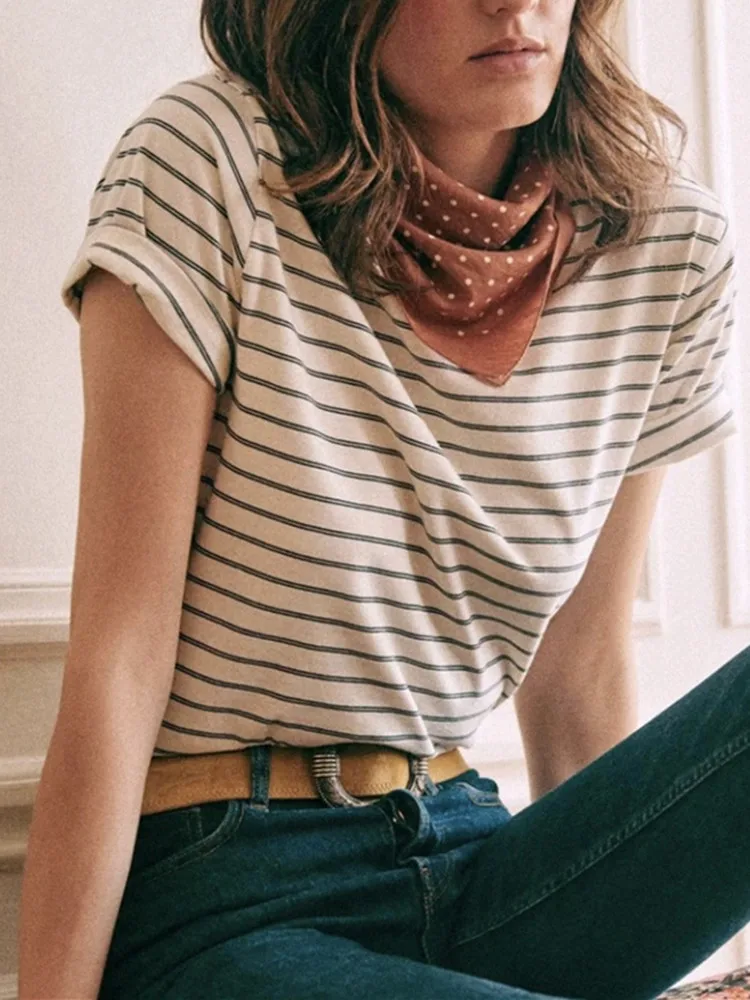 Women Cotton Striped T-shirts tops French Simple Female Tees Short Sleeve Round Neck T-Shirt 2022 Summer new
Women Cotton Striped T-shirts tops French Simple Female Tees Short Sleeve Round Neck T-Shirt 2022 Summer new