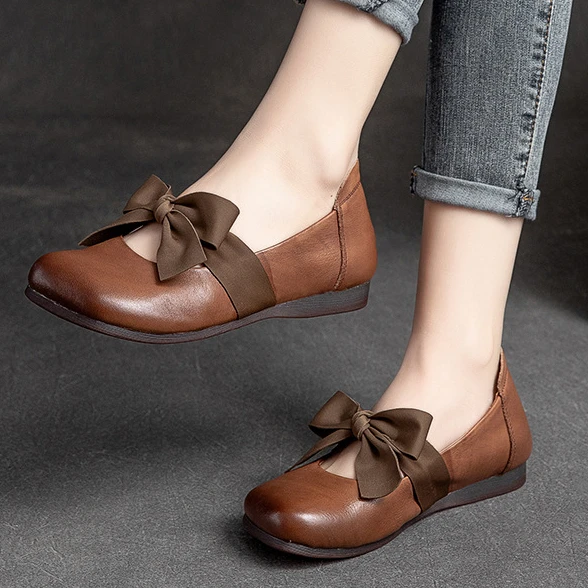 Esigner Brand Women Genuine Leather Loafer Flats 2022 Round Toe Comfortable Ribbon Bow Retro Casual Shoes Brown Lady Shoe 
Esigner Brand Women Genuine Leather Loafer Flats 2022 Round Toe Comfortable Ribbon Bow Retro Casual Shoes Brown Lady Shoe
