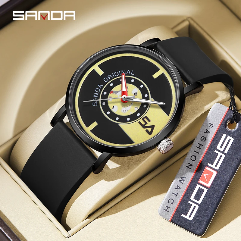 

SANDA Mens Quartz Watches 2023 New Casual Fashion Silicone Strap Trend Watch For Men Clock 50M Waterproof Relogio Masculino 3217