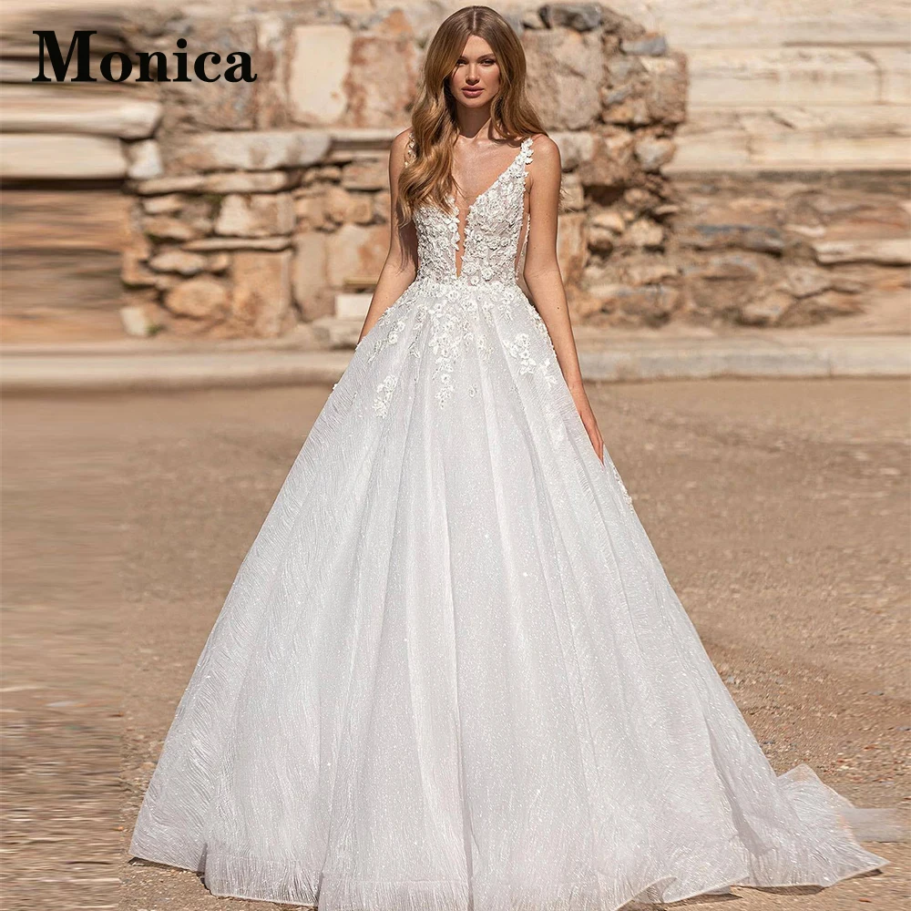 MONICA Exquisite Spaghetti Straps Beadings V-Neck Wedding Dresses A-Line Pleat Floral Print Robe De Mariée Customised Sleeveless
MONICA Exquisite Spaghetti Straps Beadings V-Neck Wedding Dresses A-Line Pleat Floral Print Robe De Mariée Customised Sleeveless
