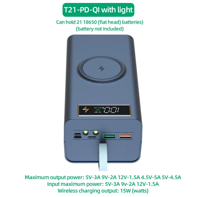 New DIY T21 21x18650 Flashlight Battery Charger Box Power Bank Holder Shell Case Dual USB 18650 Battery Shell Storage Organize
New DIY T21 21x18650 Flashlight Battery Charger Box Power Bank Holder Shell Case Dual USB 18650 Battery Shell Storage Organize