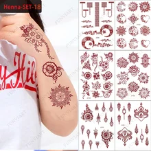 6Pcs/Lot Henna Instant Stickers for Hand Temporary Tattoos for Women Brown Henna Tattoo Body Art Maroon Tattoo Hena
